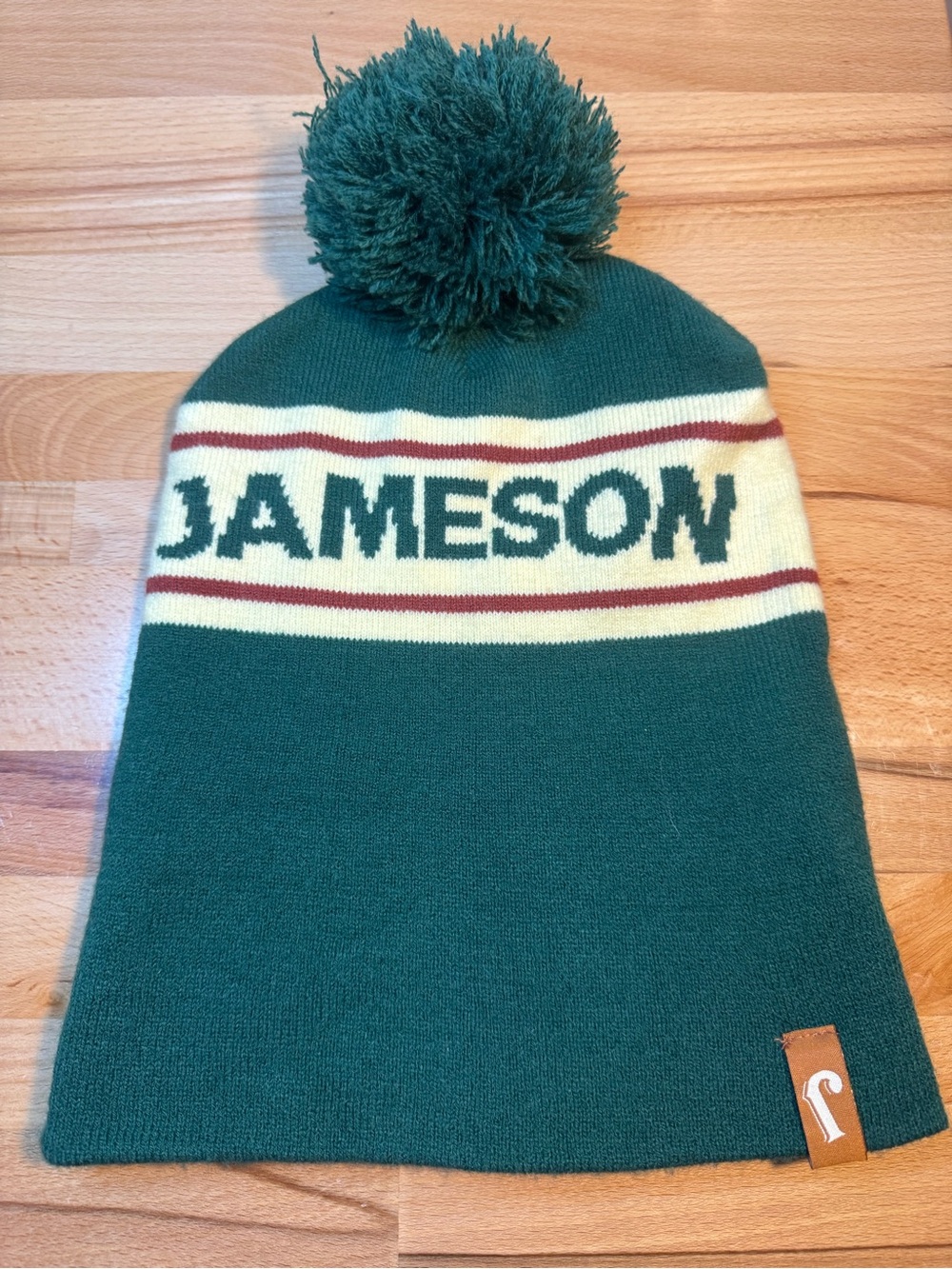 Jameson Men’s Pom Beanie in Forest Green and Cream